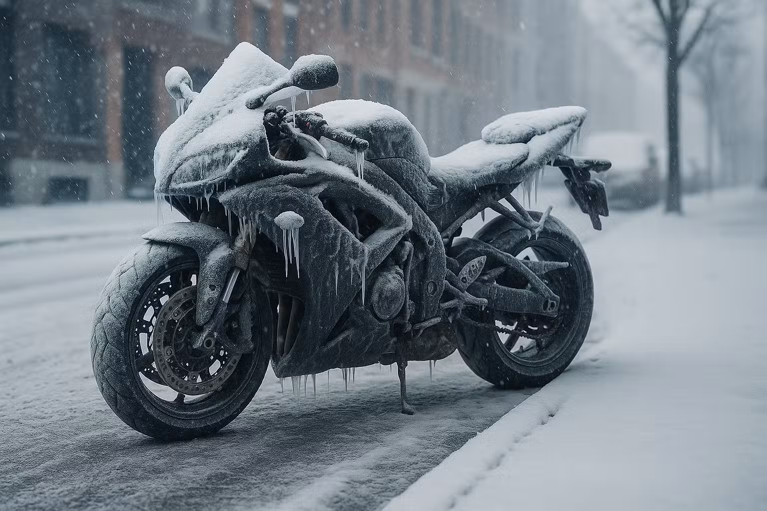 Motorrad Abdeckplane winterfest schützt vor Winterschäden, wie Schnee, Frost und verhindert Schäden durch Eis, Feuchtigkeit und Streusalz.